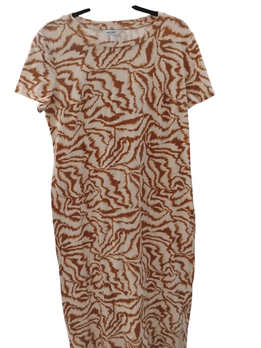 Nine West Cream & Rust Printed Short Sleeve Midi Dress SZ L